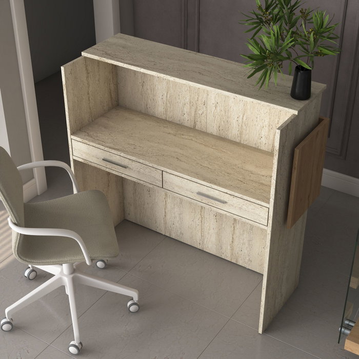 Hanah Home Mesa de Recepción con Iluminación LED Travertino y Nogal Hanah Home Mesa de Recepción con Iluminación LED Travertino y Nogal